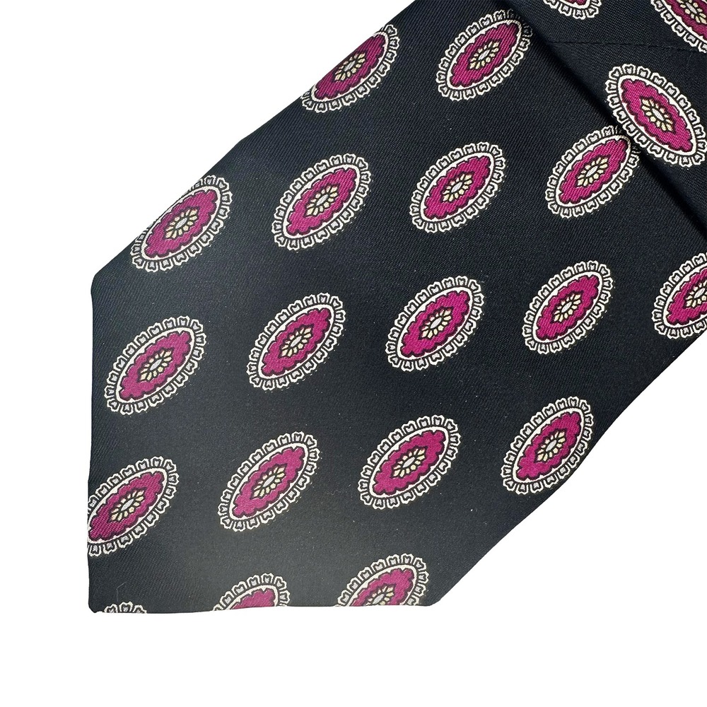 ROBERT TALBOTT Men's Geometric Floral Neck Tie • 100% Silk • black, maroon